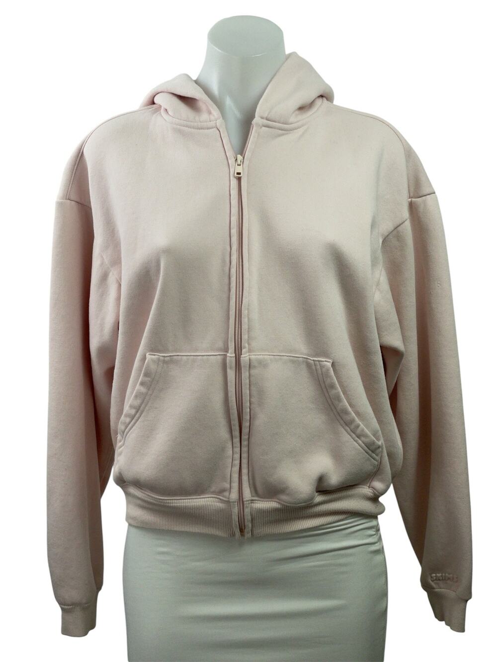 Skims Women's Pink Fleece Hoodie Hoaded Full Zip Long Sleeve Sweatshirt Top S